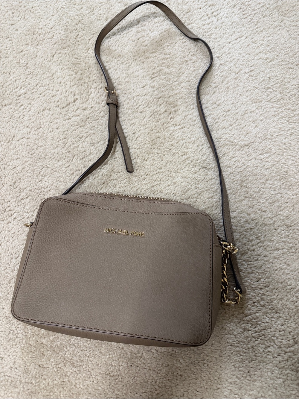 Michael Kors Taupe/Sand Crossbody Bag with Gold Hardware